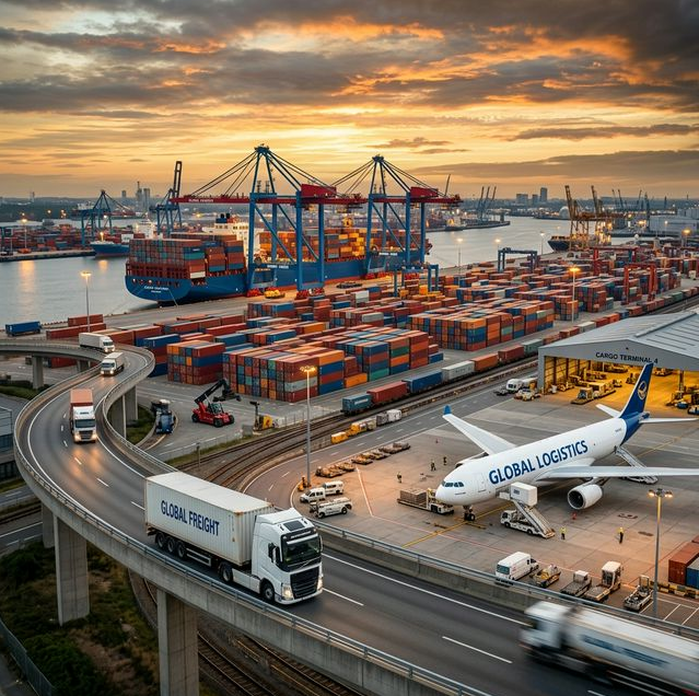 Container port with logistics operations